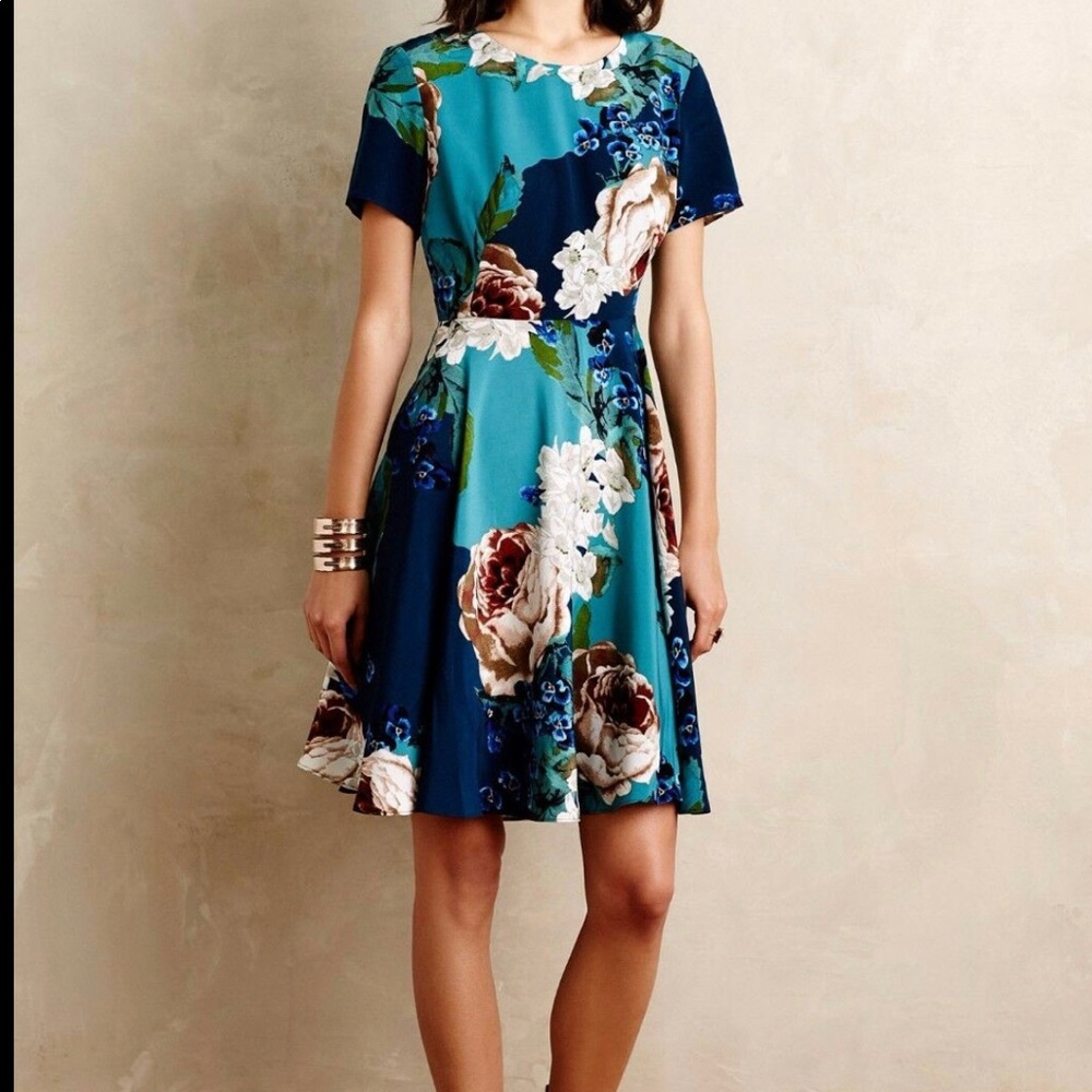 Gorgeous turquoise blue floral Anthropologie